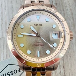 Fossil ladies rose gold tone sporty fashion watch NEW BATTERY
